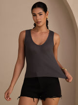 [Grå] SilkSilky-DK Sleeveless Deep V Neck Camisole Top 003