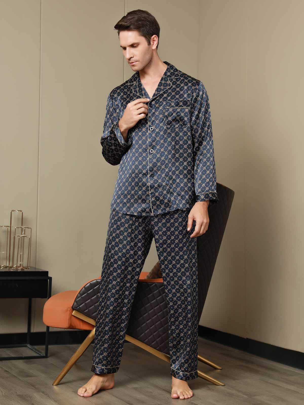 [Marine Kæde] SilkSilky-DK Mens Pajamas 007