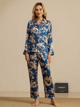 [Navy Drage] SilkSilky-DK Long Sleeve Lapel Collar Dame Pyjamas 003