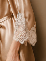 [Champagne] SilkSilky-DK 3/4 Sleeve V Neck Natkjole & Morgenkåbe Sæt 010