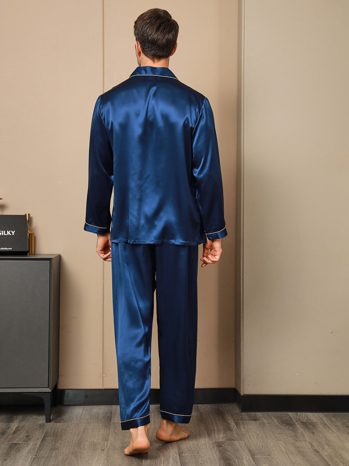 [Mørkeblå] SilkSilky-DK 19Momme Mens Pajamas 002