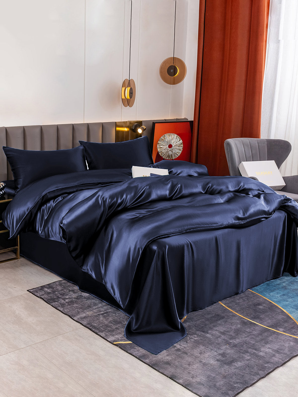 [Mørkeblå] SilkSilky-DK 19Momme Bedding Set 001