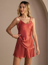 [Vinrød Ginkgo] SilkSilky-DK Sleeveless V Neck Camisole Sæt 001