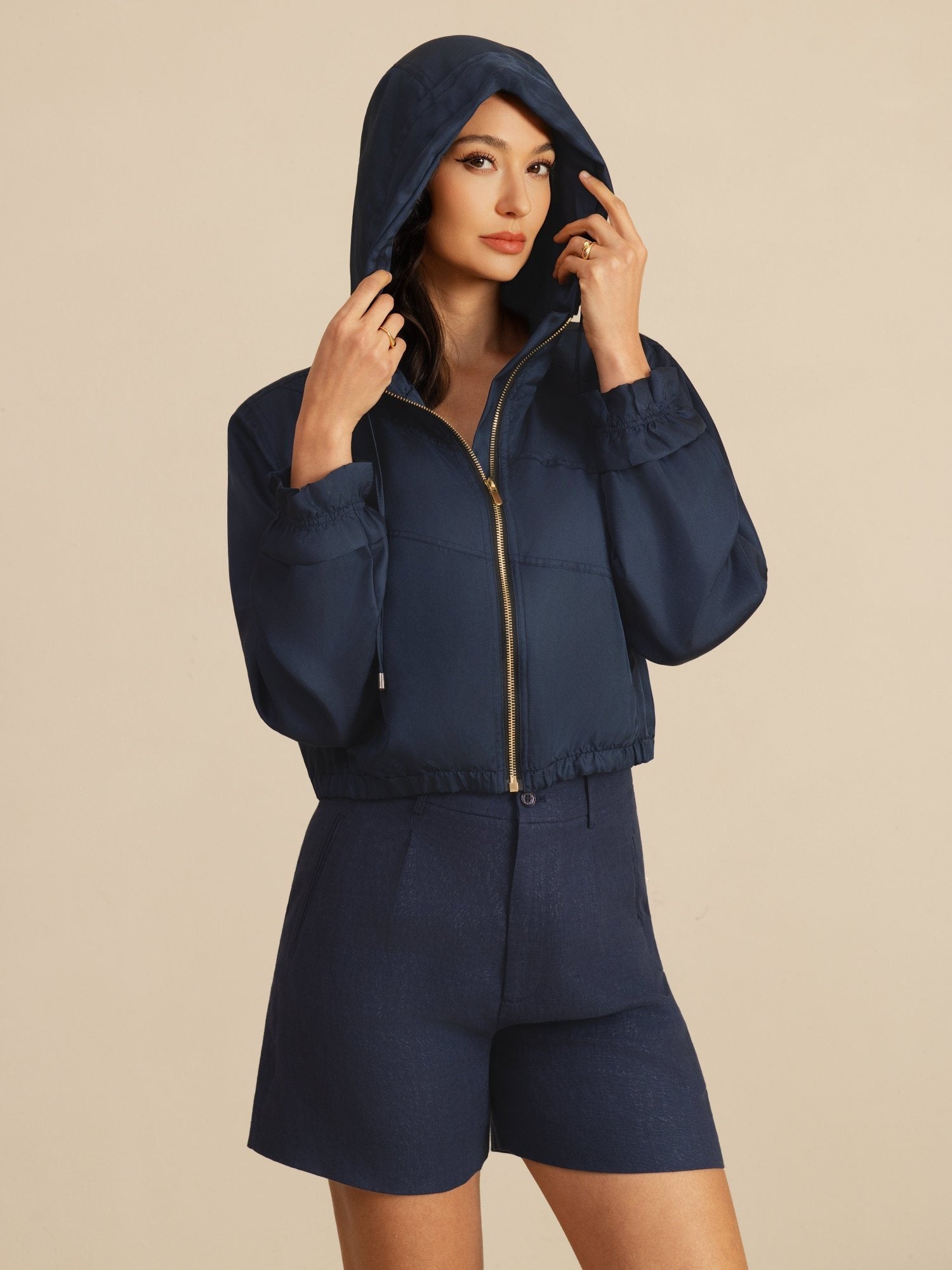 [Mørkeblå] SilkSilky-DK 18Momme Langærmet Høj Hals Overtøj til Kvinder 001