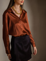 [Karamel] SilkSilky-DK Long Sleeve Lapel Collar Dameskjorte 001