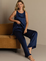 [Mørkeblå] SilkSilky-DK Sleeveless Scoop Neck Dame Pyjamas 008