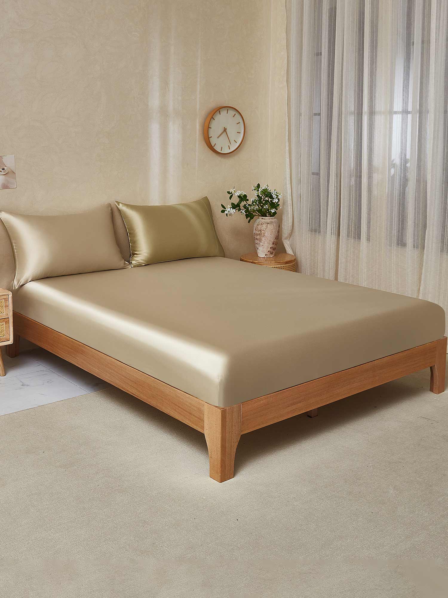 [Beige+Kaki] SilkSilky-DK 19Momme Bedding Set 001,