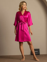 [Rosenrød] SilkSilky-DK 3/4 Sleeve Dame Morgenkåbe 006