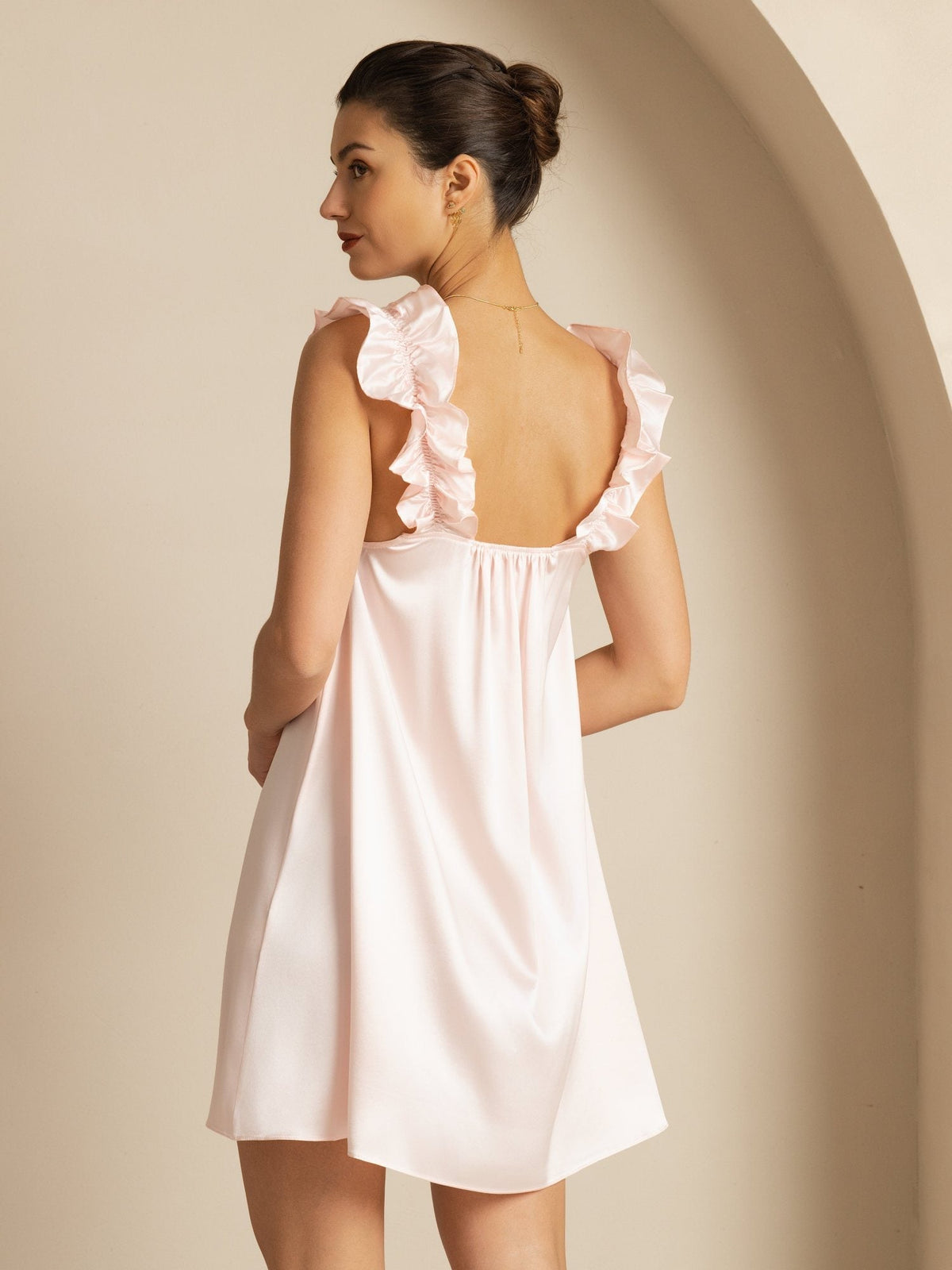 [Lyserød] SilkSilky-DK Sleeveless Square Neck Natkjole 002