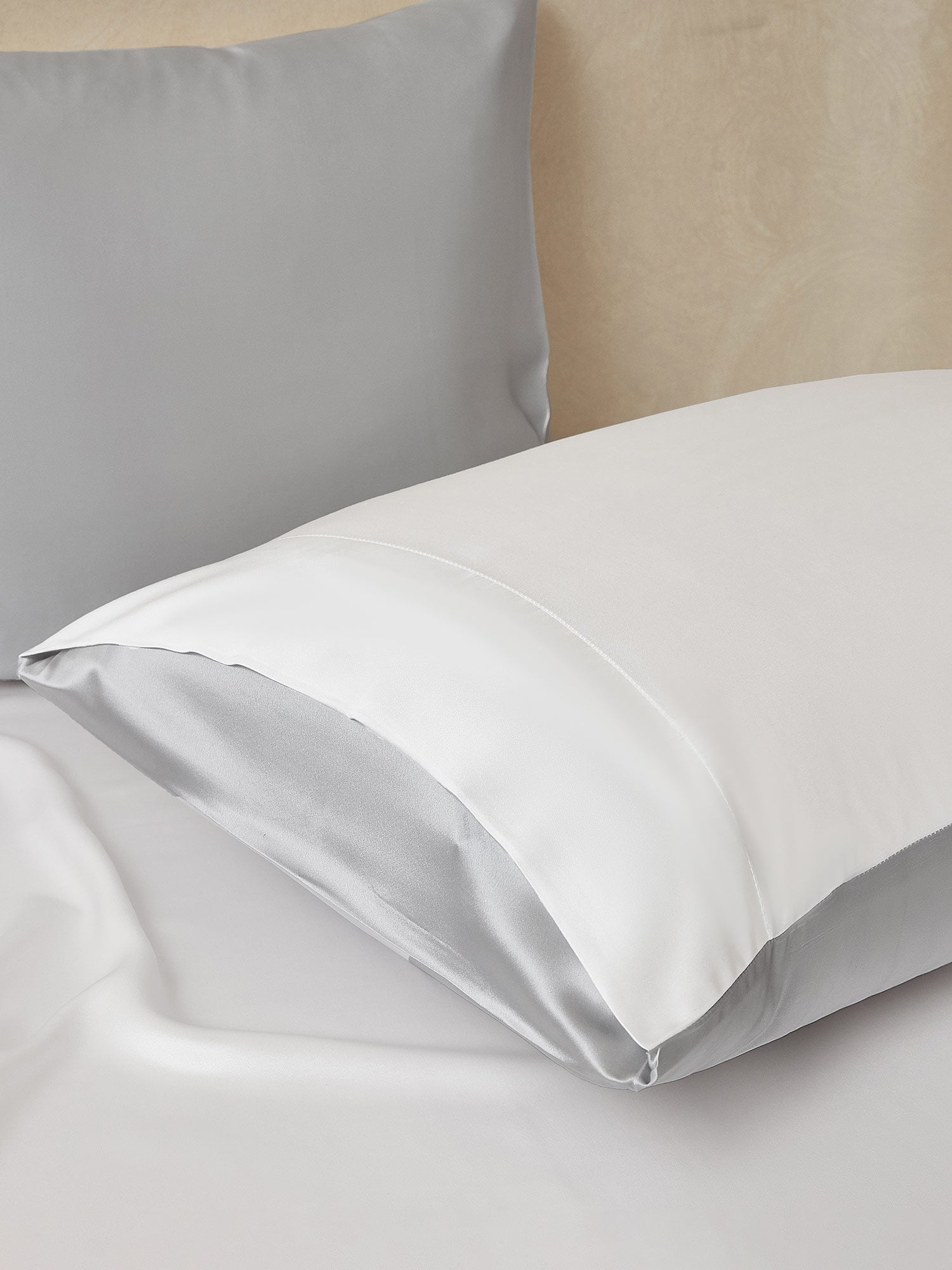 [Lysegrå+Hvid] SilkSilky-DK 19Momme Bedding Set 004,