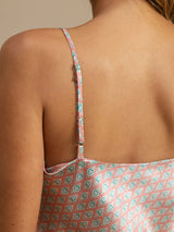 [Pink Hjerte Geo] SilkSilky-DK 19Momme Spaghetti Rem V Hals Camisole Sæt 006