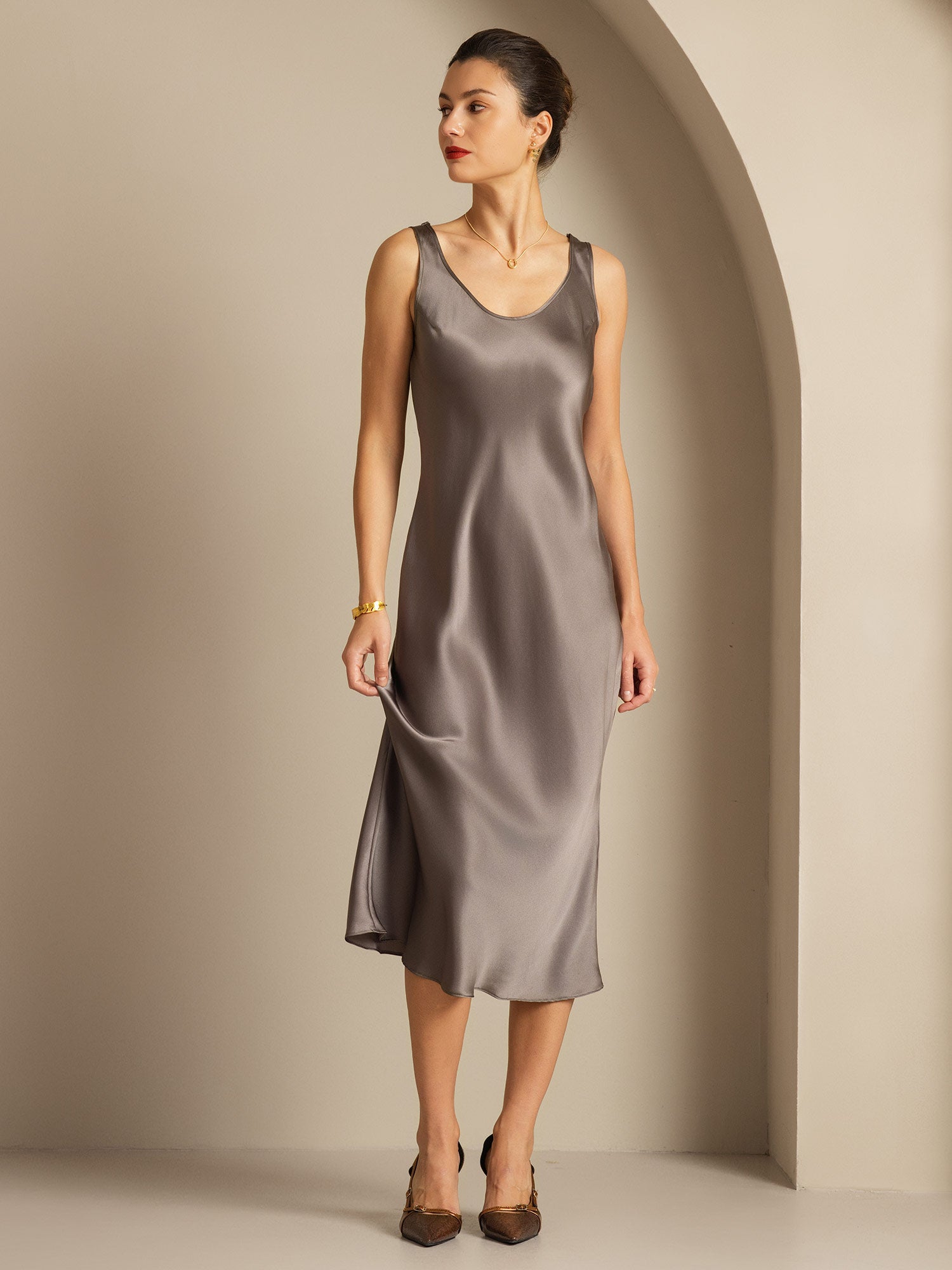 [Mørk Kaki] SilkSilky-DK Dress 005,