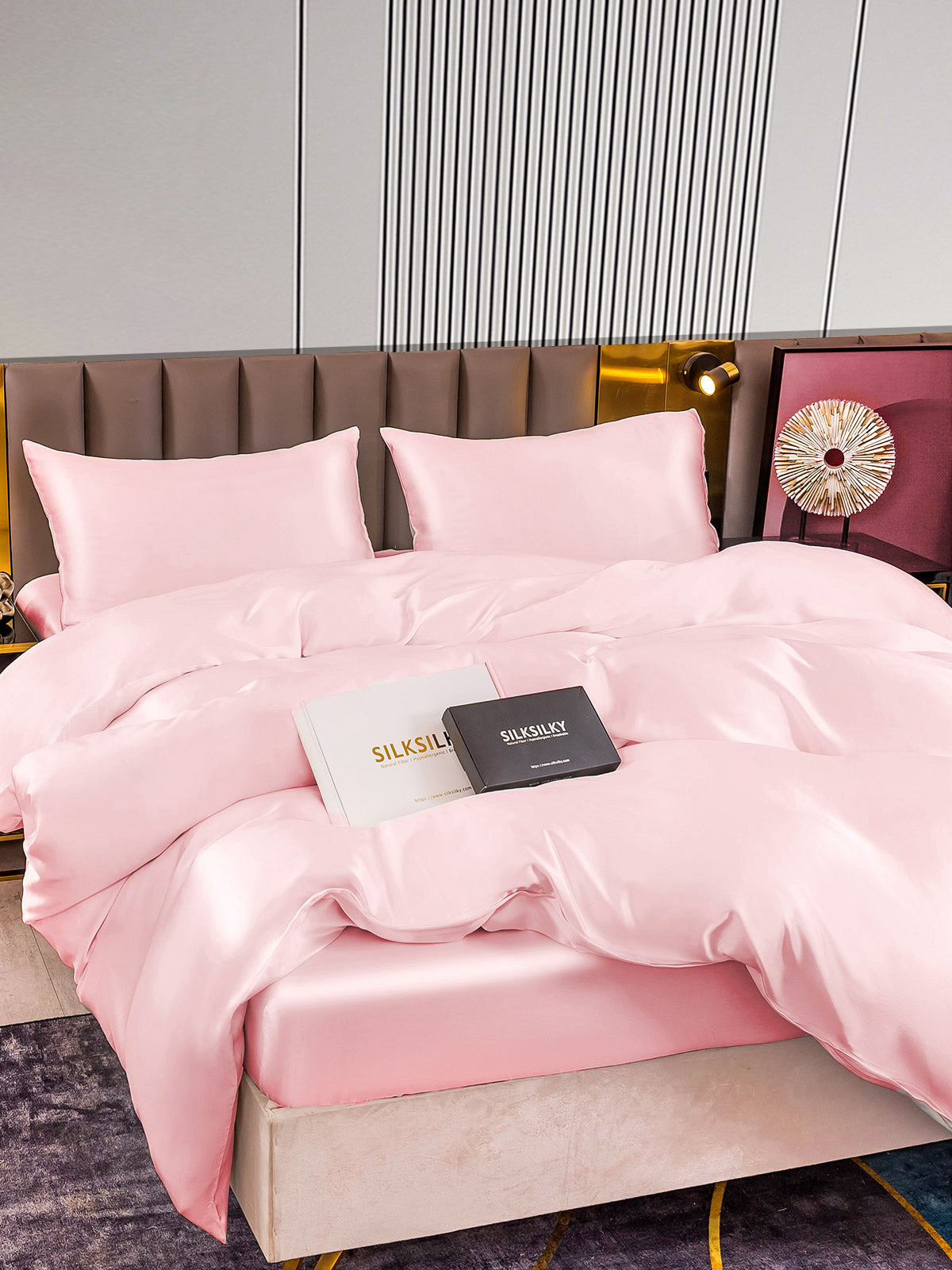 [Lyserød] SilkSilky-DK 22Momme Bedding Set 004