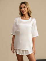 [Hvid] SilkSilky-DK Short Sleeve Round Neck Dame Pyjamas 003