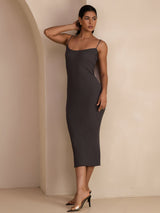 [Grå] SilkSilky-DK Square Neck Kjole 007