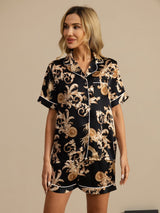 [Sort Drage] SilkSilky-DK Short Sleeve Lapel Collar Dame Pyjamas 003
