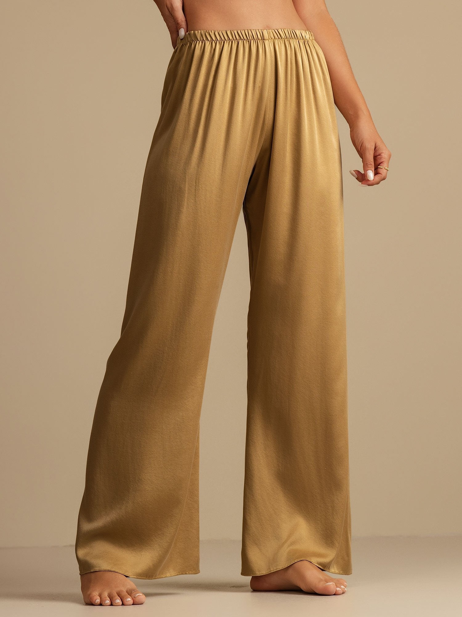 [Tan] SilkSilky-DK 19Momme Silke Womens Sleep Bottoms 001,