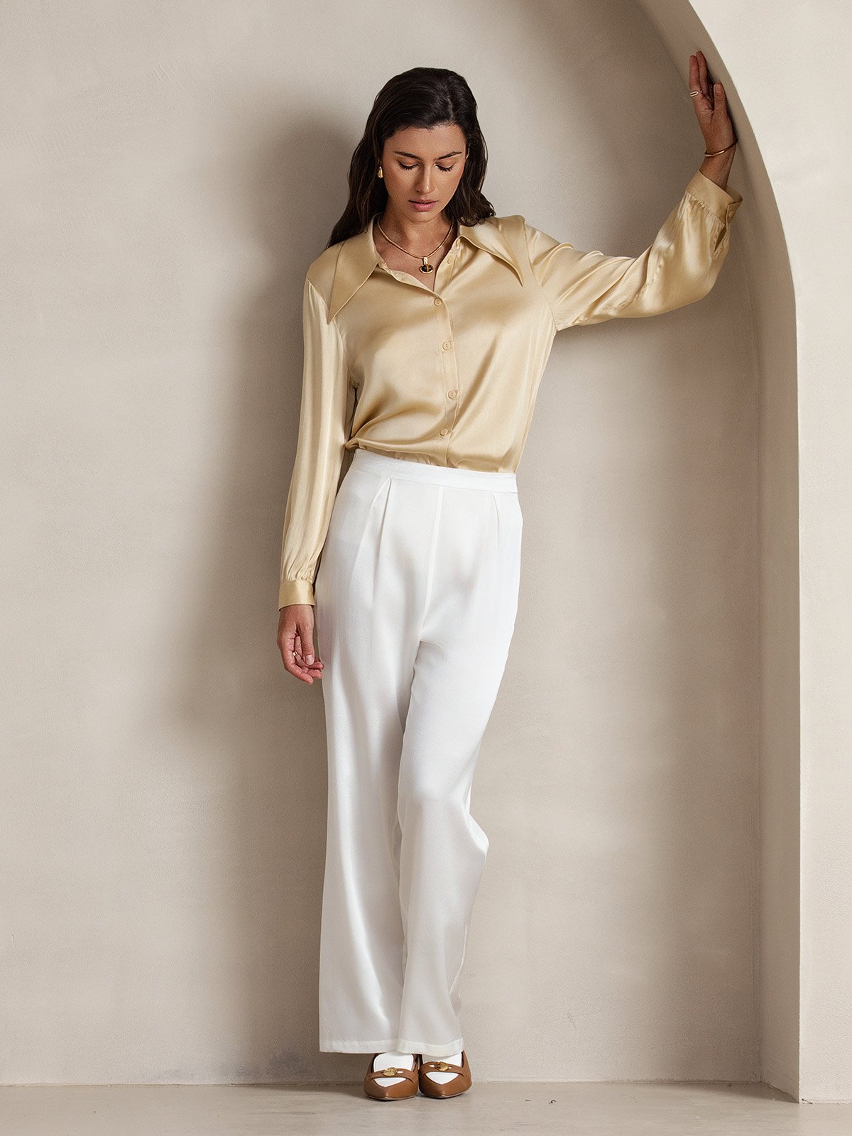 [Hvid] SilkSilky-DK 19Momme Silke Womens Pants 007