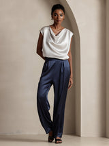 [Lysegrå] SilkSilky-DK Cap Sleeve Cowl Neck T-shirt til kvinder 004