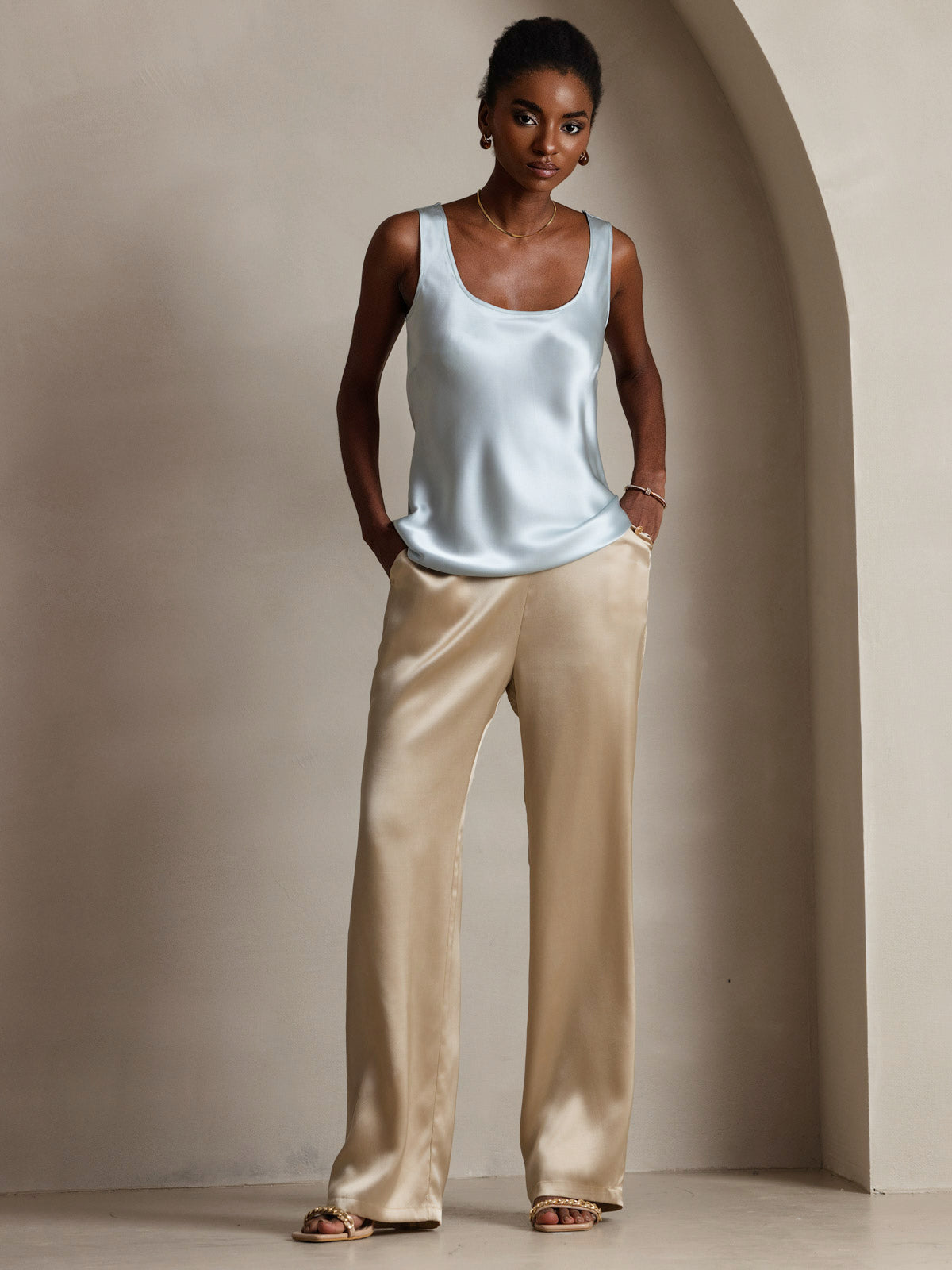 [Lyseblå] SilkSilky-DK 19Momme Silke Camisoles 007