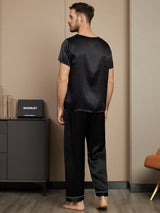 [Sort] SilkSilky-DK Short Sleeve Round Neck Pyjamas til Mænd 002