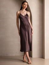 [Kaffe] SilkSilky-DK Spaghetti Rem V Hals Kjole 001