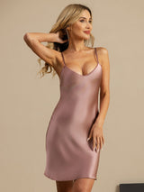 [Bleg Mauve] SilkSilky-DK Sleeveless V Neck Natkjole 001