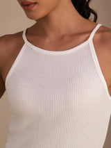 [Hvid] SilkSilky-DK Sleeveless Crew Neck Camisole Top 005