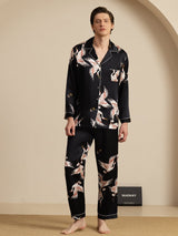 [Sort] SilkSilky-DK Long Sleeve Notch Collar Pyjamas til Mænd 001