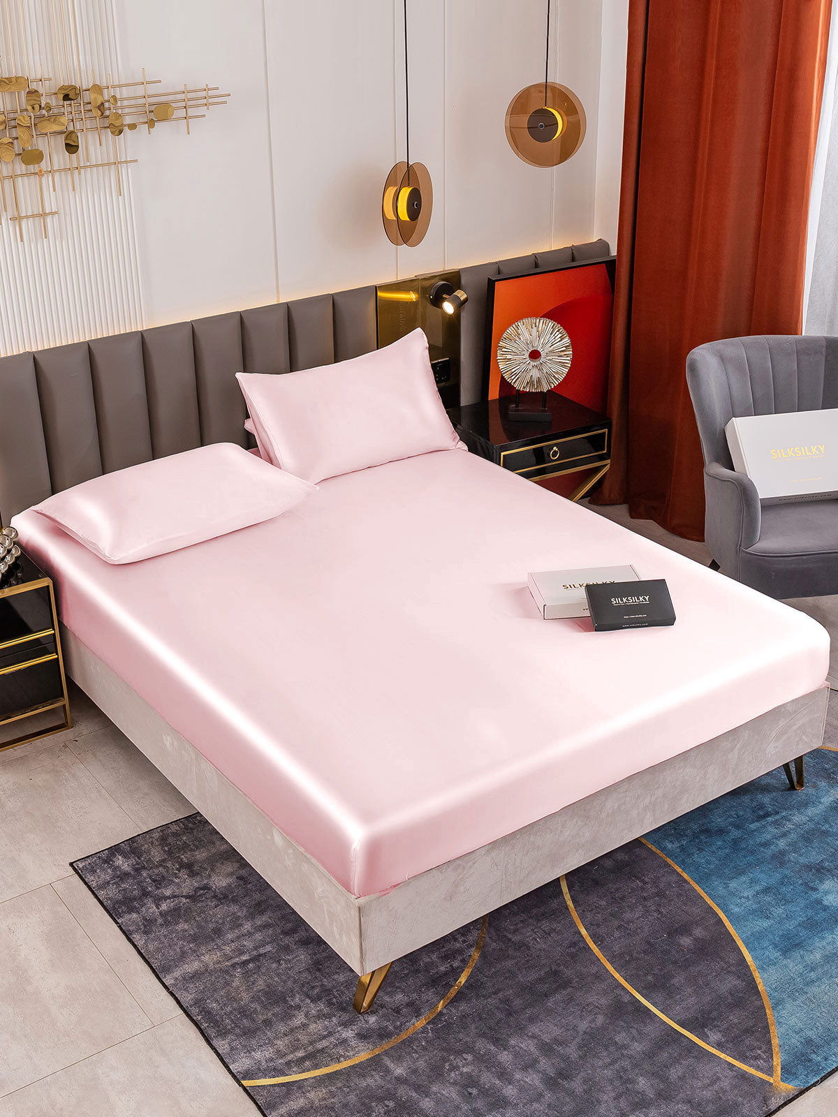 [Lyserød] SilkSilky-DK 19Momme Bedding Set 001