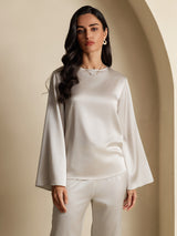 [Lysegrå] SilkSilky-DK Long Sleeve Boat Neck Bluse 003
