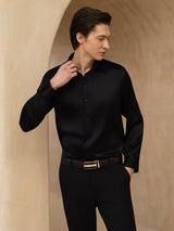 [Sort] SilkSilky-DK Long Sleeve Lapel Collar Herreskjorte 005
