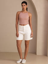 [Lyserød] SilkSilky-DK Sleeveless Crew Neck Camisole Top 007