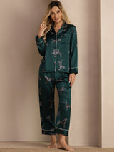 [Smaragd Zebra] SilkSilky-DK Long Sleeve Lapel Collar Dame Pyjamas 006