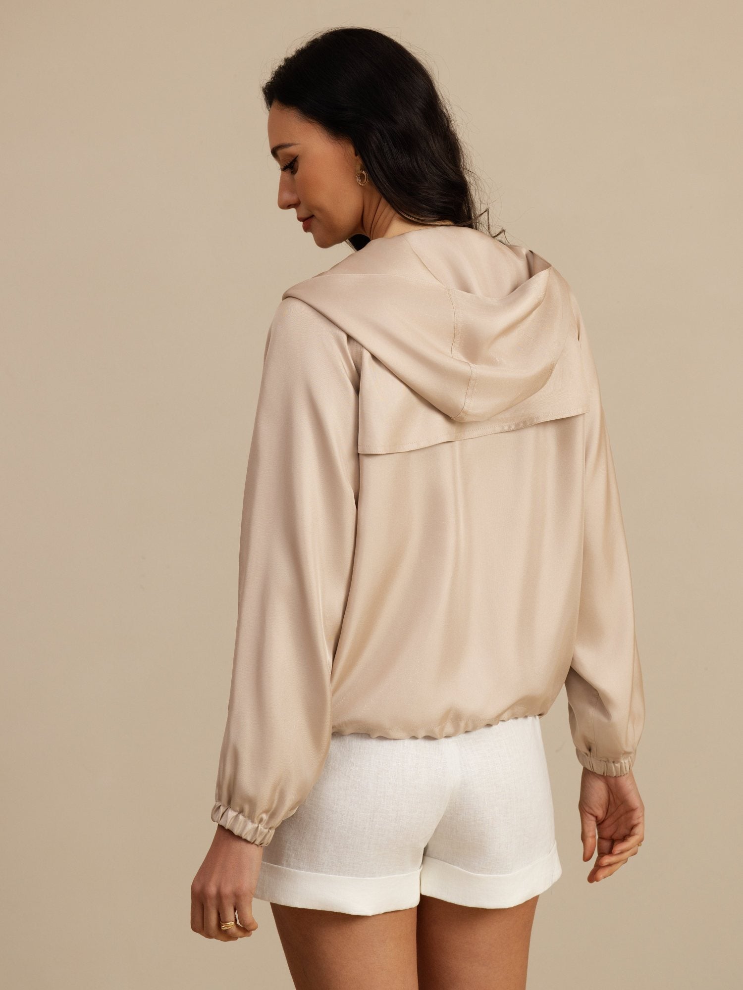 [Tan] SilkSilky-DK Langærmet Høj Hals Overtøj til Kvinder 002