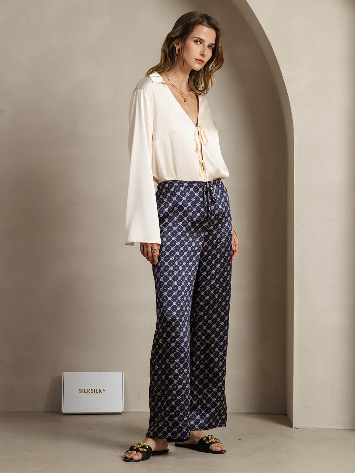 [Marine Kæde] SilkSilky-DK 19Momme Silke Womens Pants 004