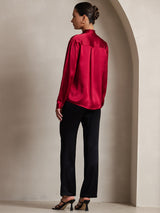 [Vin] SilkSilky-DK Long Sleeve Tie Neck Damebluser 004