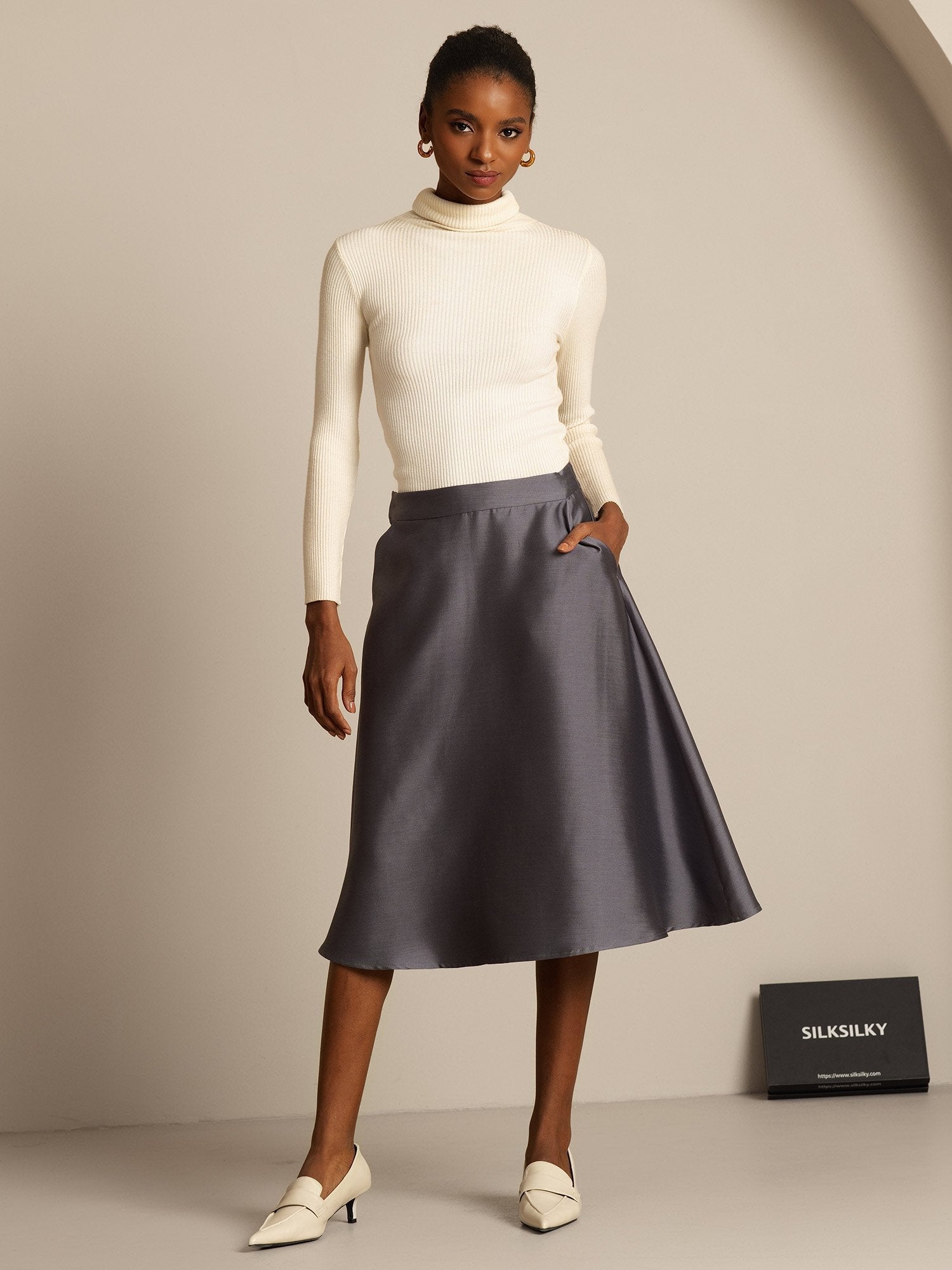 [Grå] SilkSilky-DK 32Momme Silke Skirt 006,