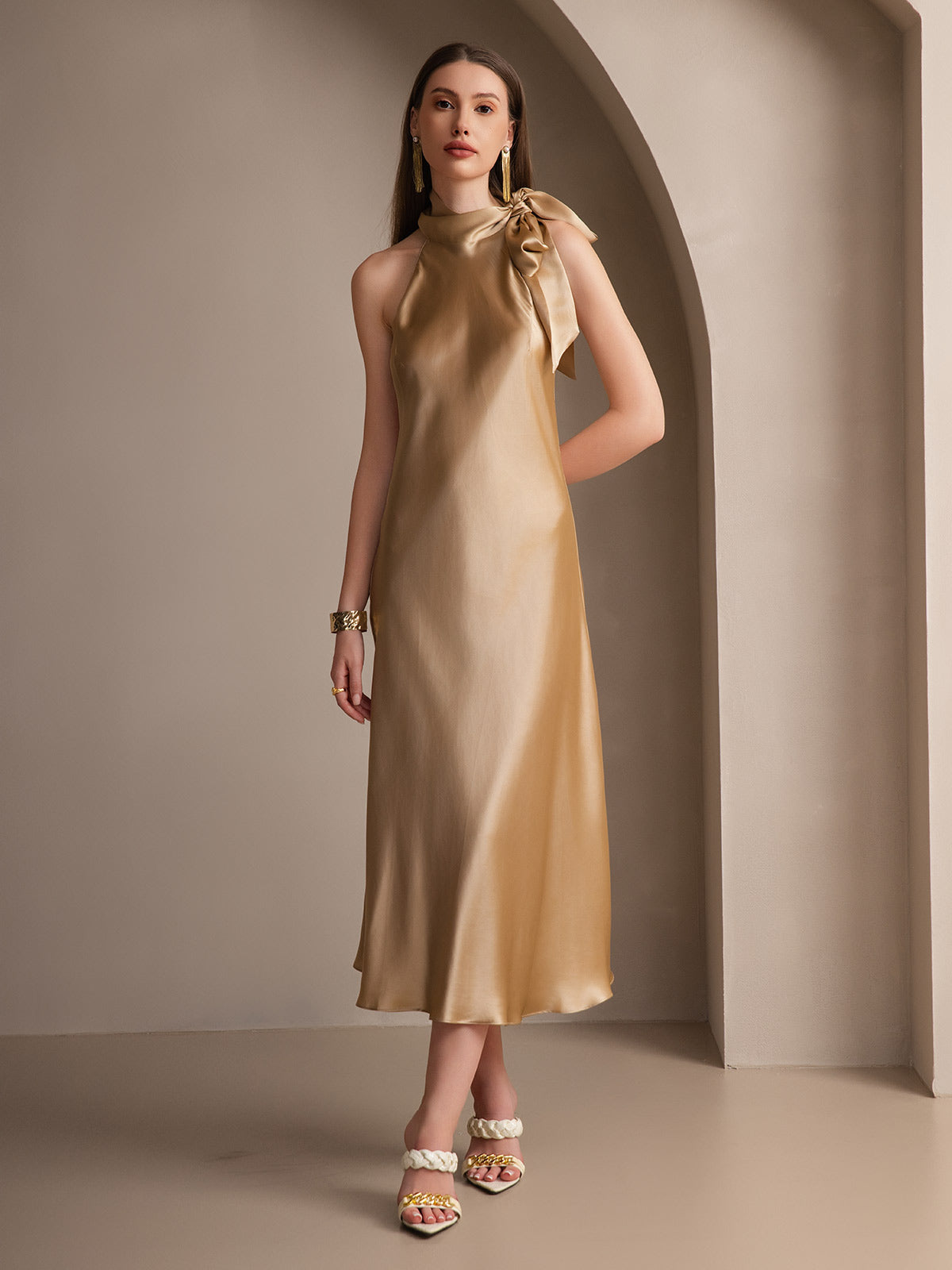 [Champagne] SilkSilky-DK 19Momme Silke Dress 006