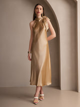 [Champagne] SilkSilky-DK Sleeveless Halter Kjole 006