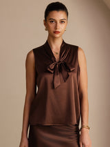 [Mørk Chokolade] SilkSilky-DK Sleeveless Tie Neck Camisole Top 001