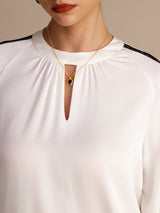 [Hvid] SilkSilky-DK Long Sleeve Keyhole Neck Damebluser 006