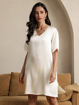 [Beige] SilkSilky-DK Half Sleeve V Neck Natkjole 004