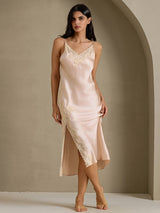 [Lys Pink] SilkSilky-DK Sleeveless V Neck Natkjole 001