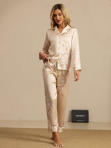 [Champagne] SilkSilky-DK 19Momme Langærmet Notchkrage Dame Pyjamas 006
