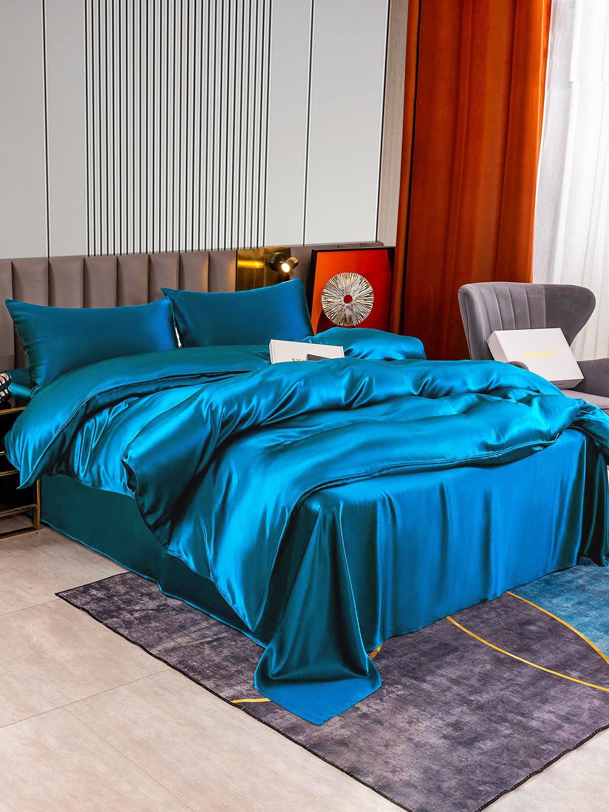 [Blågrøn] SilkSilky-DK 22Momme Bedding Set 002