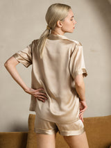 [Champagne] SilkSilky-DK Short Sleeve Lapel Collar Dame Pyjamas 002