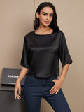 SilkSilky-DK-Pure-Silk-Half-Sleeve-Boat-Neck-T-shirt-til-kvinder-Sort-003