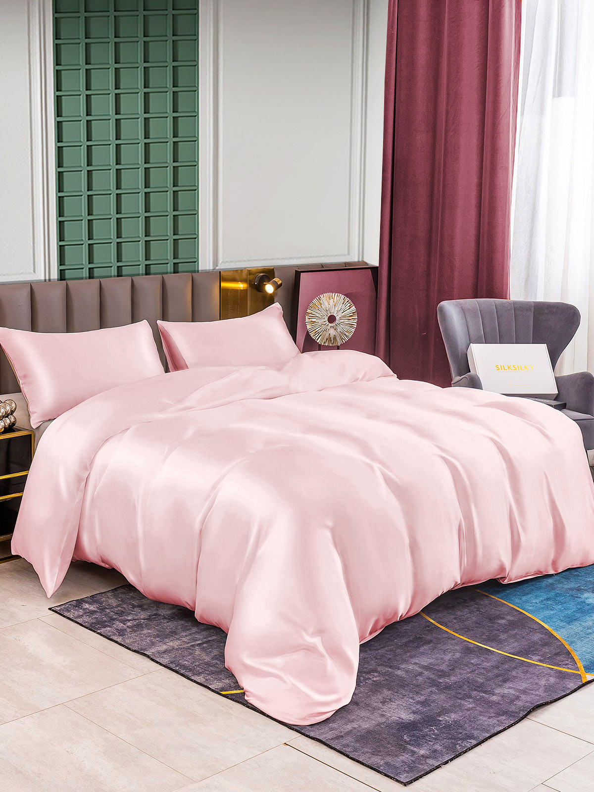 [Lyserød] SilkSilky-DK 25Momme Bedding Set 001