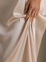 [Beige] SilkSilky-DK 3/4 Sleeve Round Neck Kjole 004